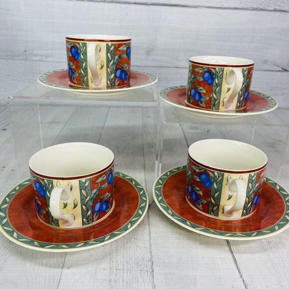 PTS international Interiors PROVENCE Fruit Porcelain 8oz Cups & Saucers Set 4 - Picture 3 of 16